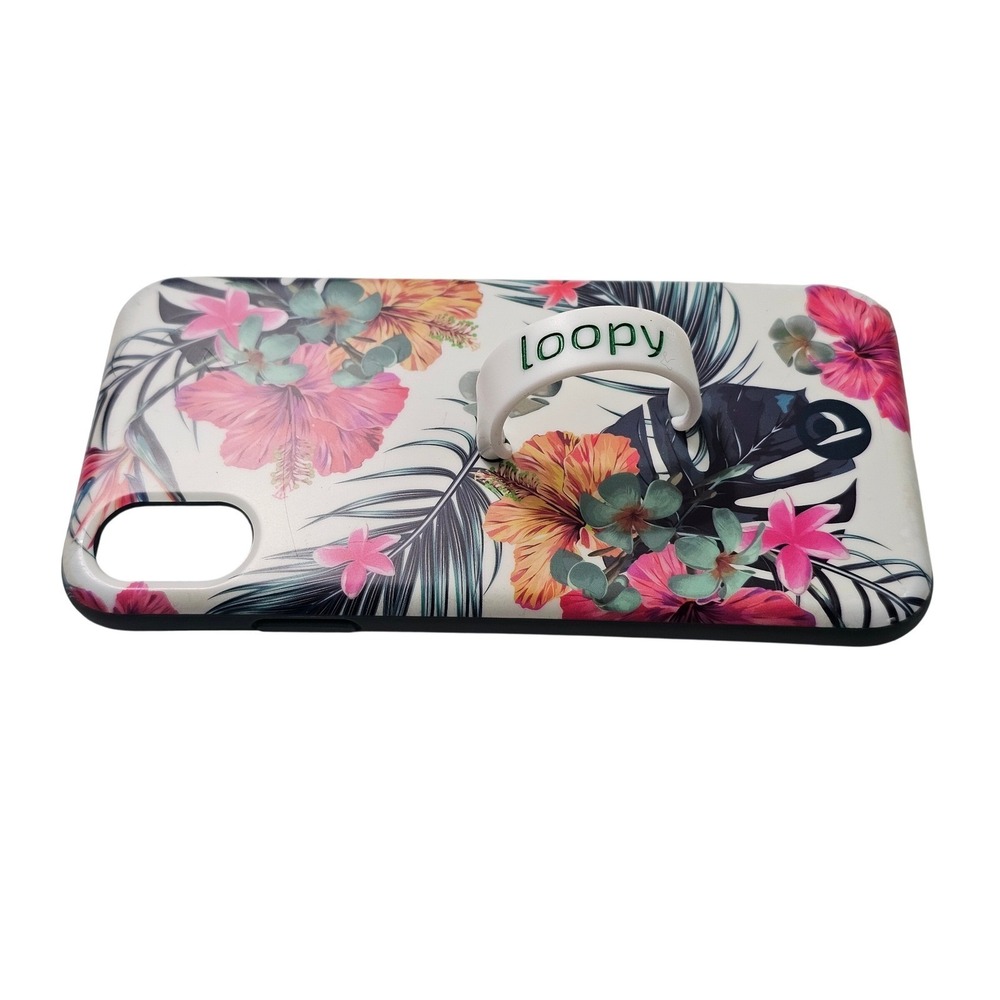 Loopy Case iPhone X XS Tropical Floral Hibiscus White Teal Finger Loop Pouch - Picture 5 of 6